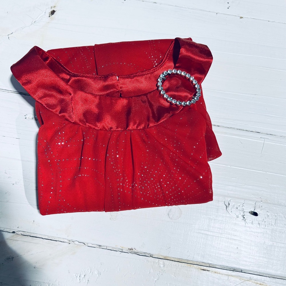 Kids Girls Red Sparkle Glitter Dress Size 4 Halter Jeweled Buckle Holiday Party